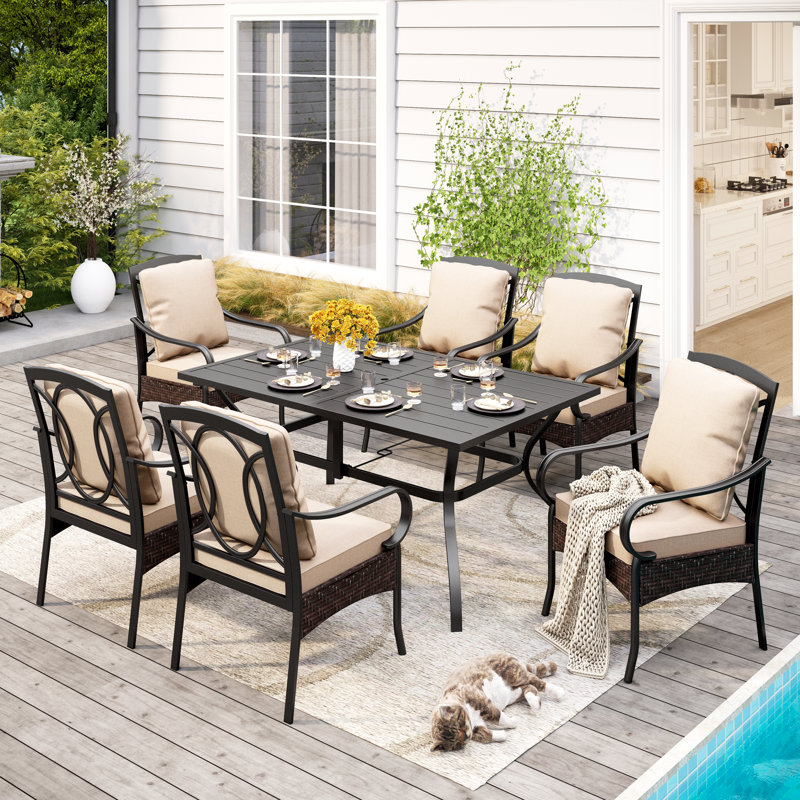 Anran 6 - Person Patio Dining Set with Rectangular Table , Cushions Included