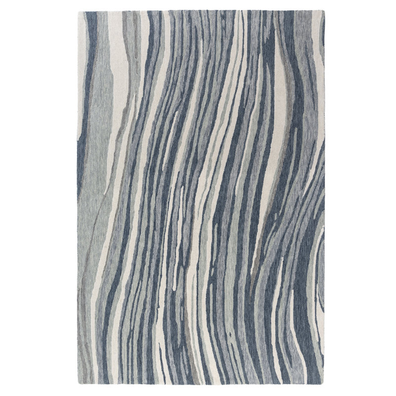 Tahoe Blue/Ivory Contemporary Abstract Hand-Tufted Wool/Cotton Indoor Area Rug, Rectangle 5'9" x 8'9"