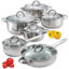 Cook N Home Basics Stainless Steel Cookware Set - Includes Saucepan, Stockpots, Frying Pan with Glass Lids, 12-Piece