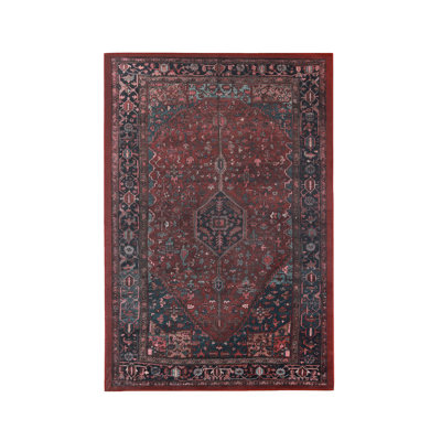 Abhisek Vintage Faded Floral Medallion Border Machine Washable Indoor Rug