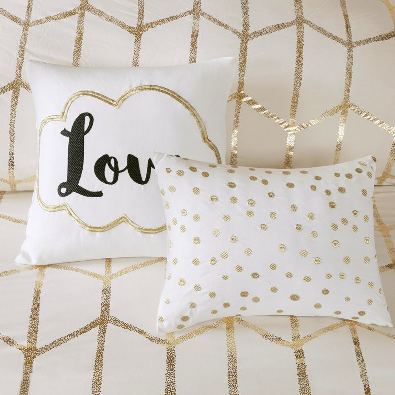 Ivory and Gold Twin Microfiber Geometric Comforter Set