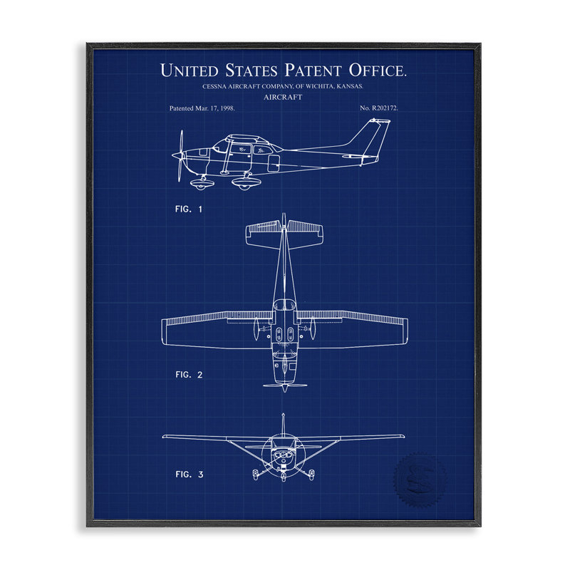 Avion, modèle de brevet, estampe numérique, art de Karl Hronek, Giclée encadrée noir minuit, H 14 po x l 11 po