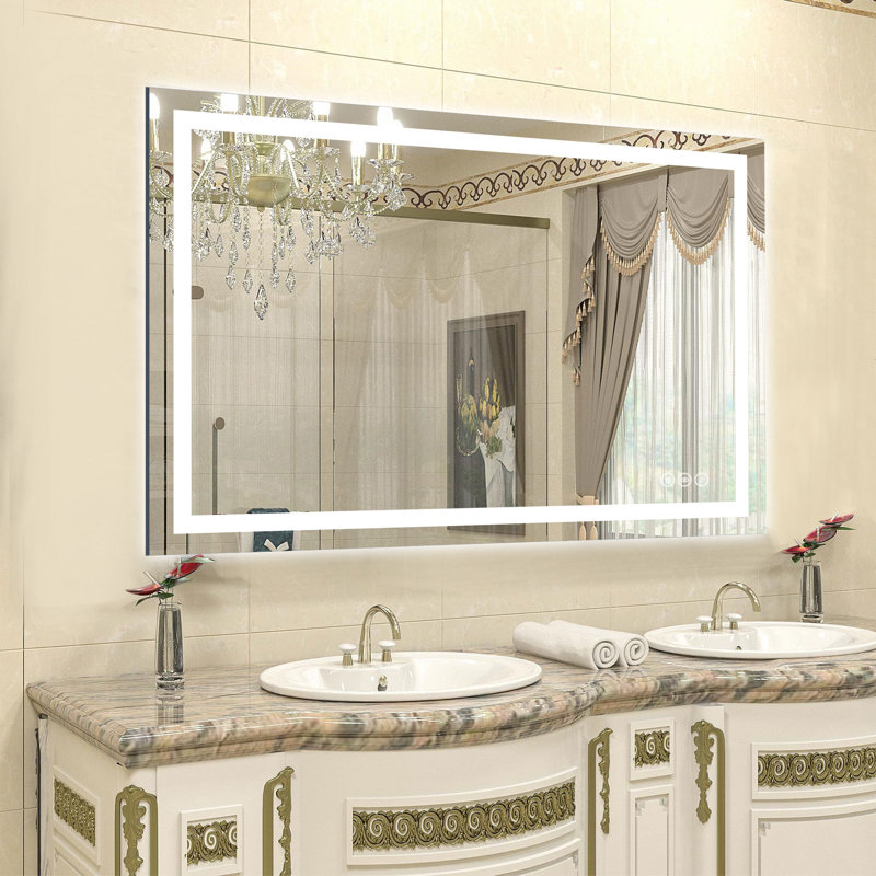 LED Mirror Dimmable Vanity Mirror with Defog, 3-Colour Temperature LED Mirror with Frontlit & Backlit, 30" x 48", Rectangle