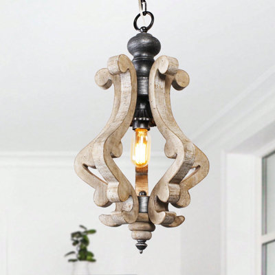 Lustre en bois à 1 lumière Farmhouse avec chaîne réglable, lumières suspendues pour îlot de cuisine Cottage, lampe suspendue rustique