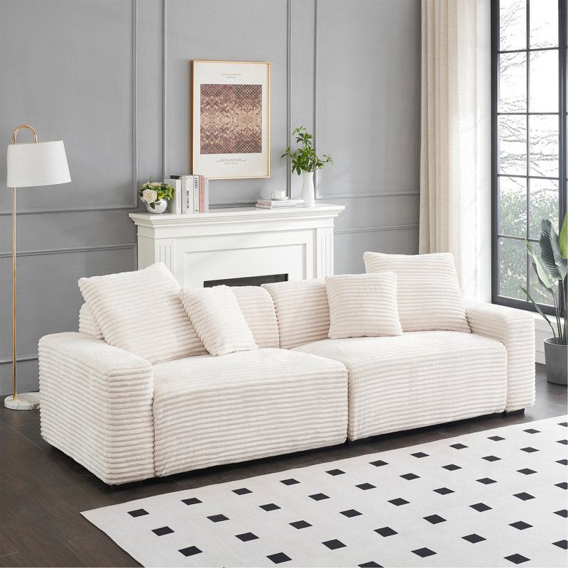Grand canapé 104,72 pouces à 4 places avec 4 coussins décoratifs, tissu de salon en velours côtelé, Beige
