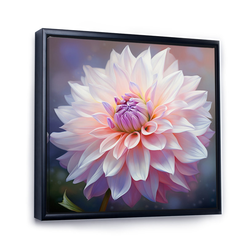 Dahlia rose, impression romantique V - imprimé, Cadre flottant noir, H 16 po x l 16 po x P 1 po