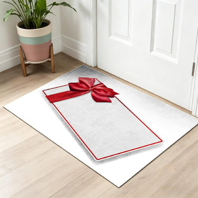 Red Machine Washable,Gift Card with Ribbon and Indoor Area Rug