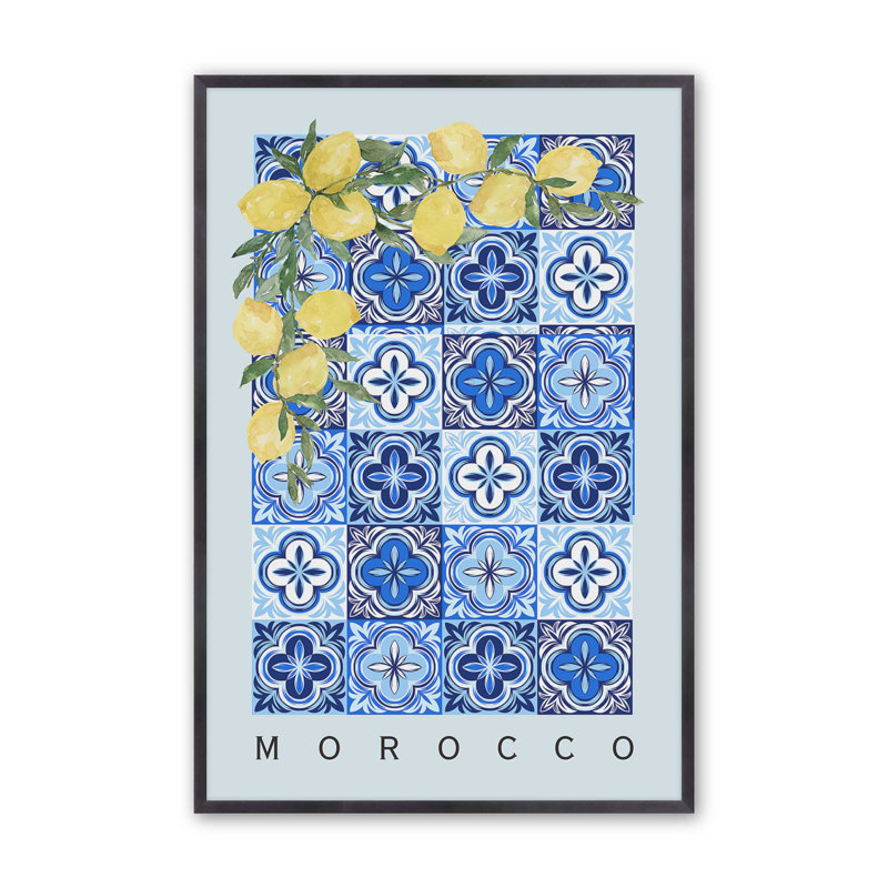 Impression sur carrelage marocain et citron, Zinc patiné, H 11,25 po x l 9,25 po