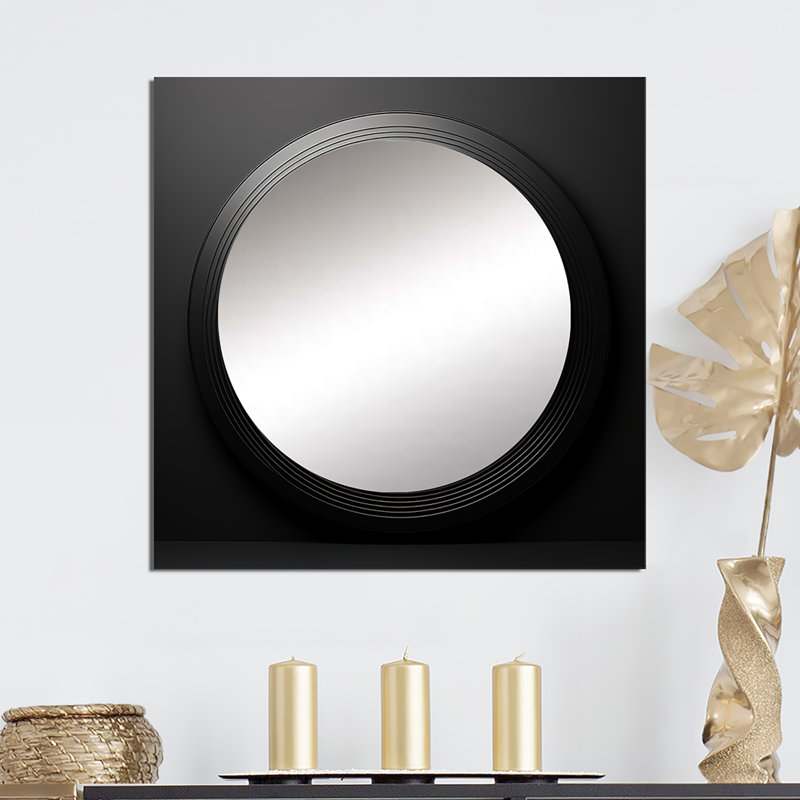 Laline - Miroir carré noir et doré en vinyle Serenade II, 36 po x 36 po