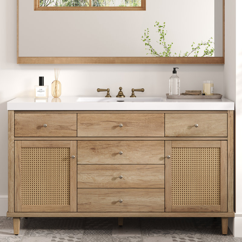 Meuble-lavabo 60 po avec lavabo SMC et tiroirs à fermeture en douceur, Naturel