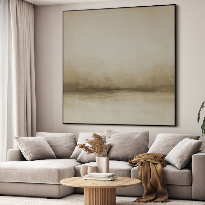 Extra Large Wall Art Fabric Print - Modern Neutral Abstract Landscape for Home Artwork Decor for Living Room or Bedroom - "Frame Assembly Required (Unfinished Frame)"