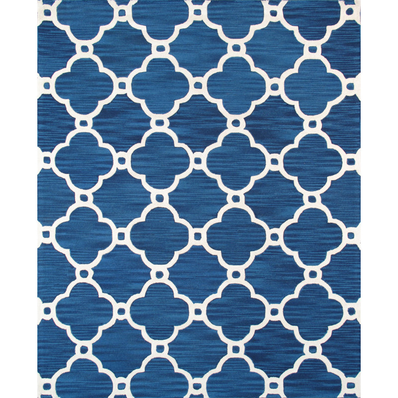 Transitional Hand-Tufted Wool Navy/Ivory Area Rug, Rectangle 4' x 6'