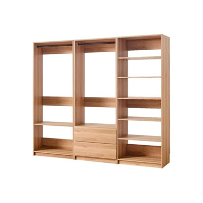 Oak Freestanding Walk in Wood Closet System for Versatile Closet Room Organization