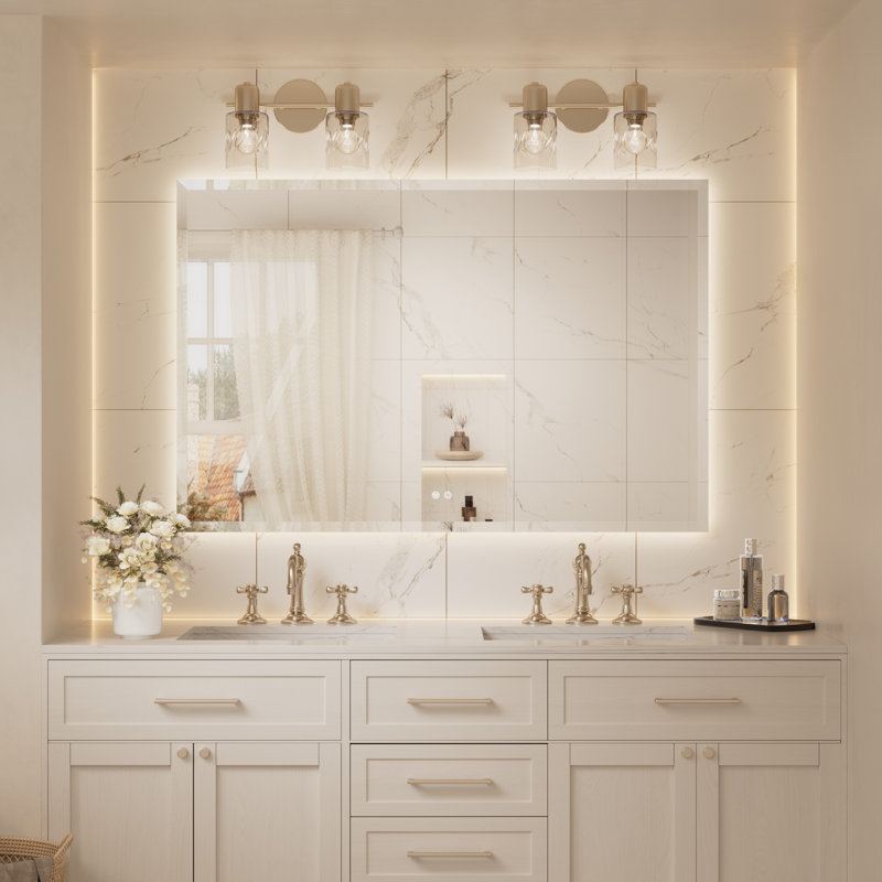 Beveled LED Backlit Bathroom Vanity Mirror, 40" x 60"