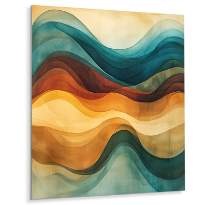 Vagues de turquoise et de brun - décoration murale abstraite en métal, impression moderne sur métal