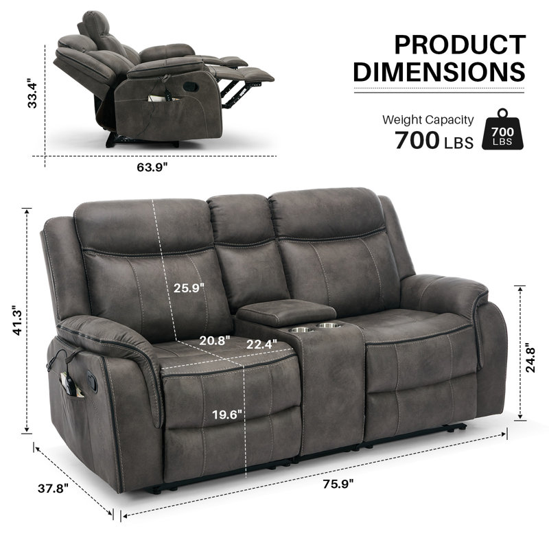 Viroqua Classic Faux Leather Recliner Loveseat 
