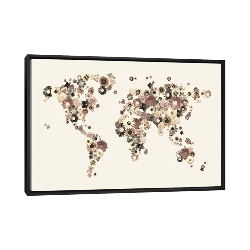 « fleur world map (sépia) » par michael tompsett, impression sur toile tendue Mikolas, H 18 po x l 26 po x P 1,5 po