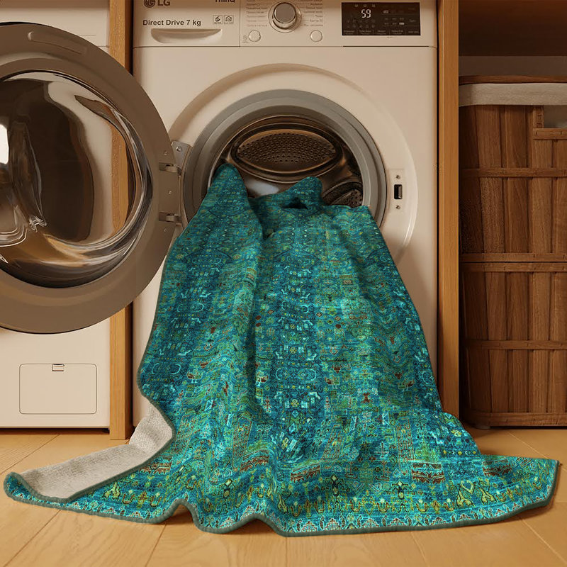 Tapis oriental en chenille tissé à la machine en bleu, Rectangle 8 pi x 12 pi