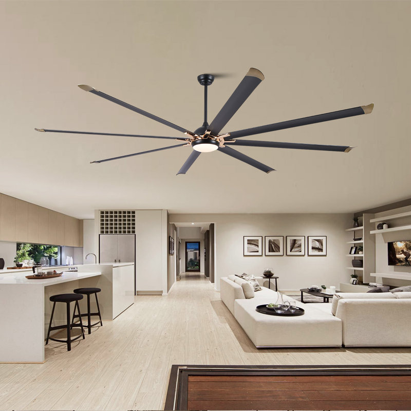 Ventilateur de plafond 72 pales 72 po / 84 po / 100 po pour l'extérieur et l'intérieur avec lumière et télécommande, Noir