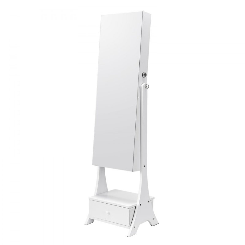 Miroir sur pied avec rangement pour armoire à bijoux pleine grandeur, Blanc