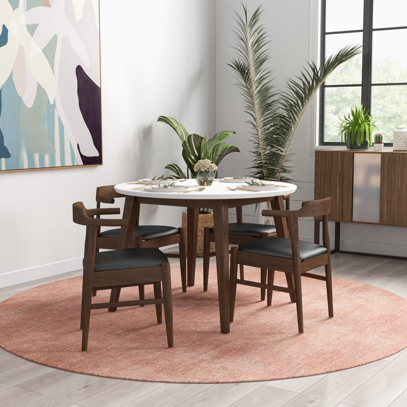 Carlsen 4 - Person Solid Wood Top Four Leg Base Dining Set, White, Black