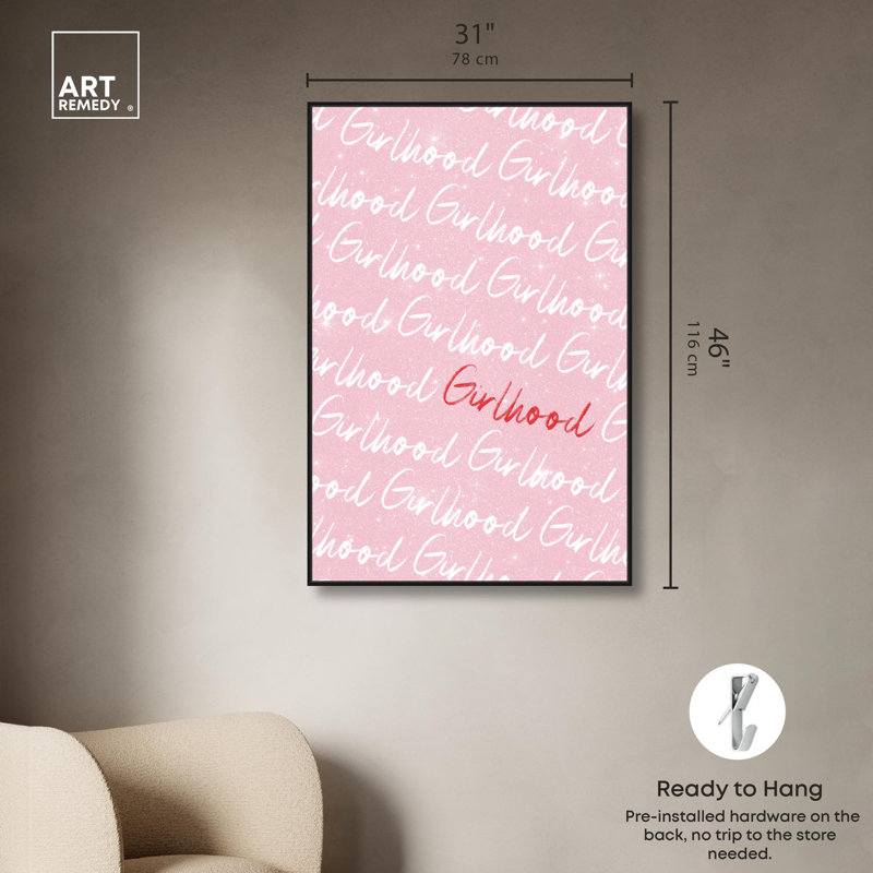 Art mural rose sur toile, "Girlendance", H 16 po x l 11 po, Cadre noir