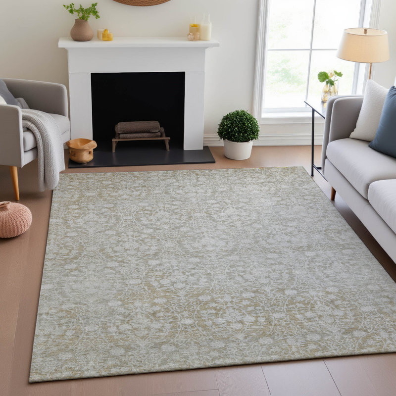 Tapis damassé Glanton AMF1231 lavable à la machine de qualité supérieure, Rectangle 3 pi x 5 pi