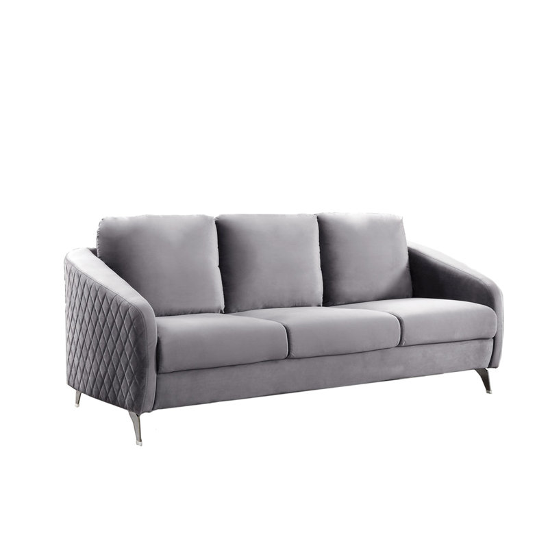 Enchantement: velours gris de 77,5 po, revêtement en velours, coussins de siège non amovibles, ressorts ensachés ensachés,