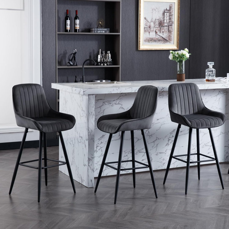Gaelan Upholstered Counter Stool with Metal Frame, Dark Grey