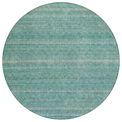 Machine Washable Indoor/Outdoor Xhevrie Teal Rug