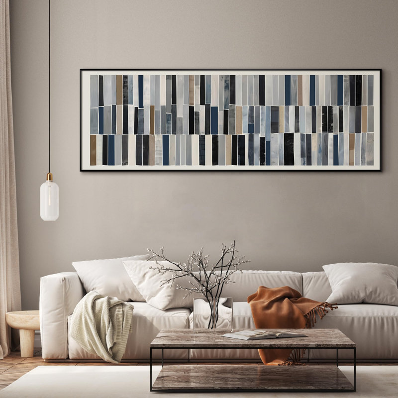 Très grande reproduction d'art sur toile - Motif géométrique moderne à rayures et motifs abstraits pour le salon ou la chambre à coucher - «Assemblage requis du cadre (cadre non fini)»