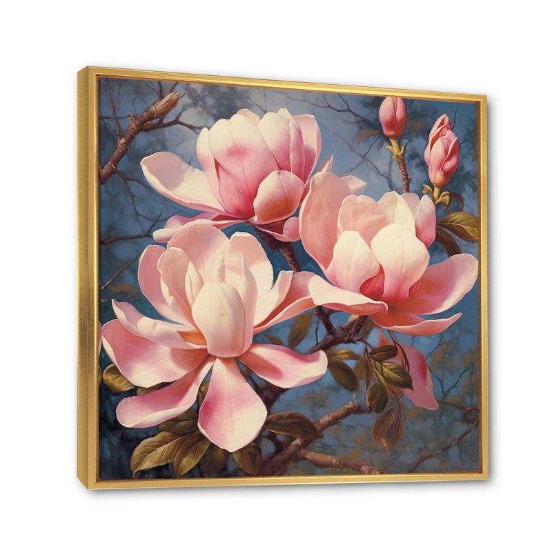«Pink White Magnolias Elegance Landscape» sur toile, H 24 po x l 24 po x P 1 po, Cadre flottant doré