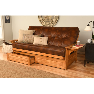 Himanshi Full 81" Wide Faux Leather Futon and Mattress by Union Rustic