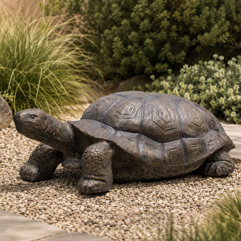 Statue de jardin tortue à finition bronze, sculpture en oxyde de magnésium résistant aux intempéries