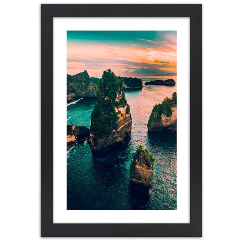 Turquoise Landscape - Single Picture Frame Print, Black, 100cm H x 70cm W
