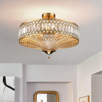 6 - Light Drum Crystal Semi Flush Mount