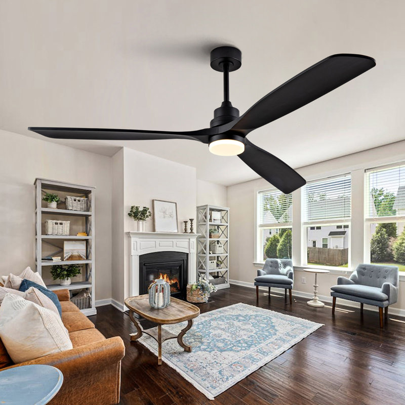 52 Inch Ceiling Fans with Lights and Remote Control, Outdoor Ceiling Fan for Patios, Black Ceiling Fan with Lights for Bedroom, Noiseless DC Motor, Dimmable Led 3 Solid Wood Blades