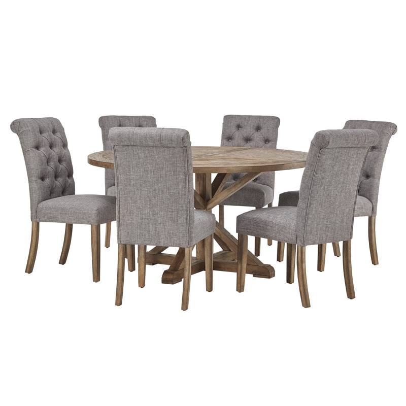 Ashbaugh 6 - Person Pedestal Dining Set, Grey Linen