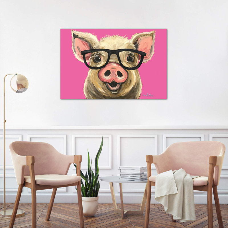 Rosey The Pig With Glasses by Hippie Hound Studios - Wrapped Canvas Painting, 66.04 cm H x 45.72 cm W x 1.91 cm D