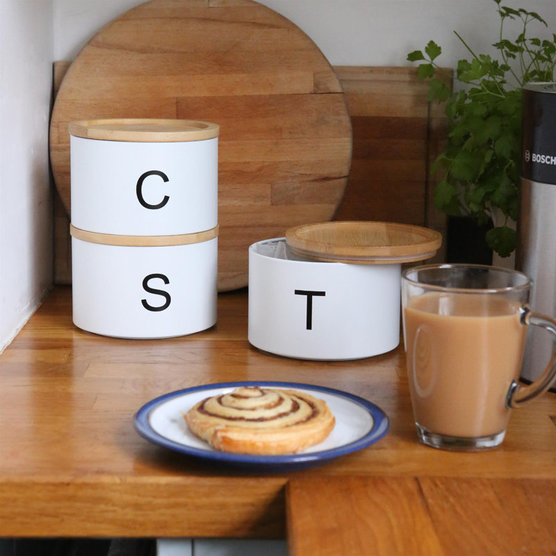 Harbour Housewares - 3 Piece Stacking Tea Coffee Sugar Canister Set, White