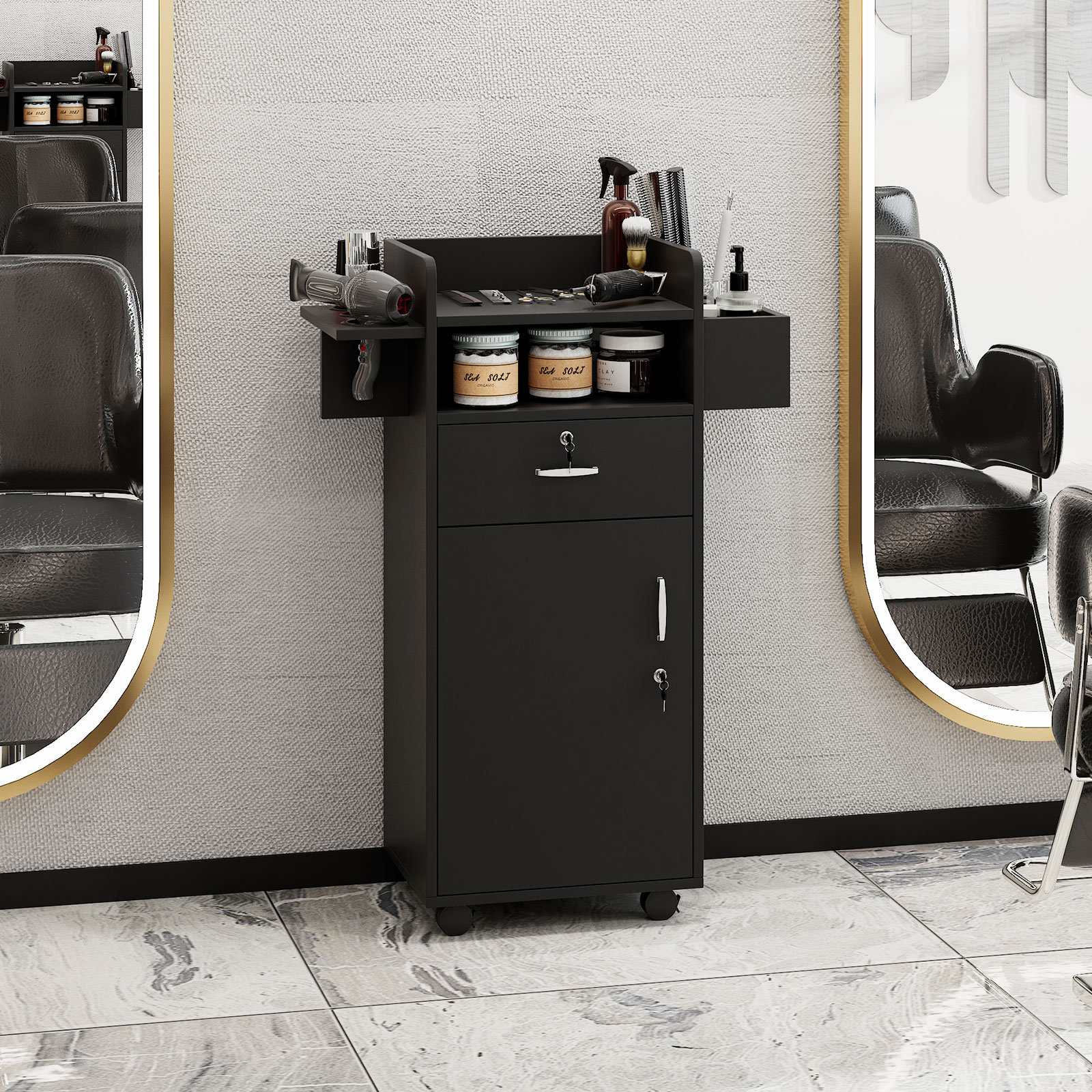 Inbox Zero Latyia Salon Station for Hair Stylist,Hair Styling Organizer  Equipment with Tool Dryer Holders & Reviews | Wayfair