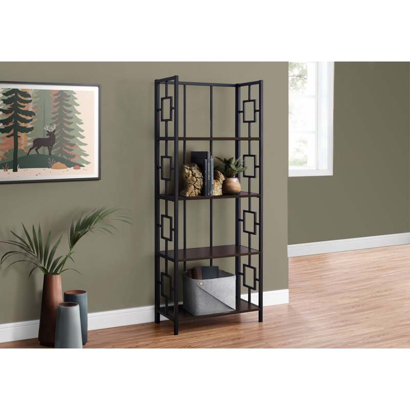 Bookshelf, Bookcase, Etagere, 4 Tier, Office, Bedroom, Brown Laminate, Contemporary, Modern, Black/Dark Taupe