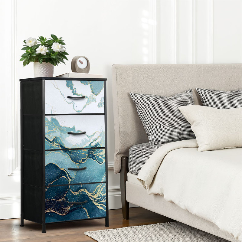 4 Drawer Dresser for Bedroom, Narrow Chest of Drawers, Wooden Top and Study Iron Frame 18"x37.5"-(WxH)