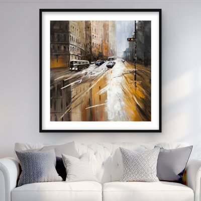 Abstract City Street - Brown, reproduction d'art contemporain encadrée