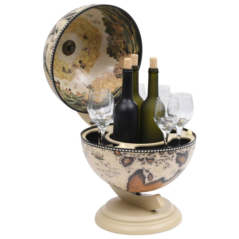 Conyu Globe Wine Bar Tabletop Wine Rack Bar Cabinet Solid Eucalyptus Wood, White