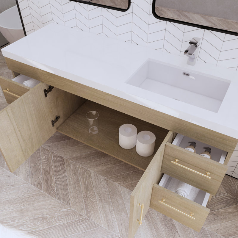 59.06'' Single Bathroom Vanity with Acrylic Top, White Oak