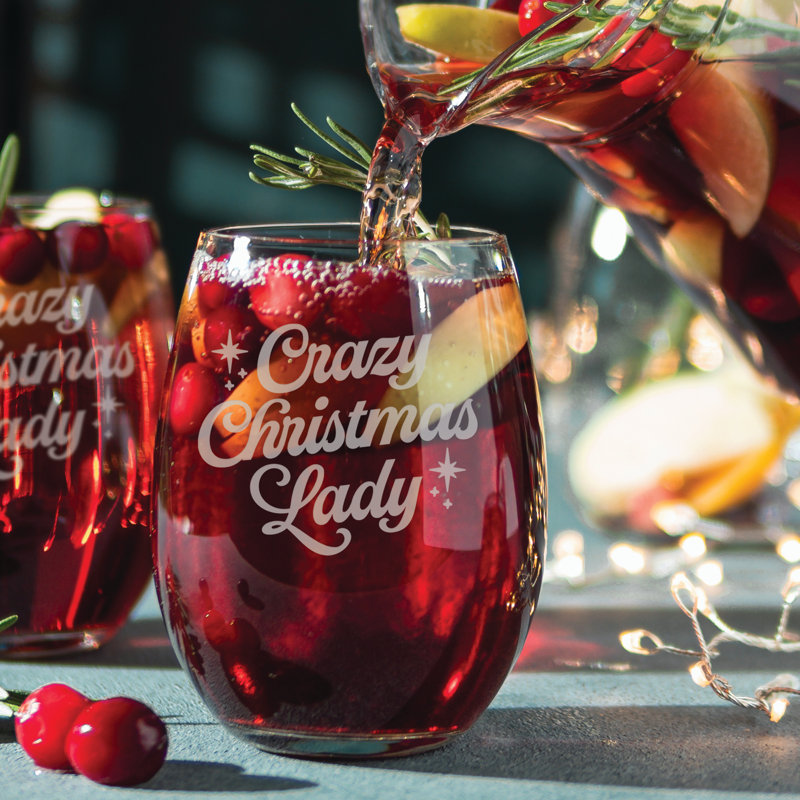 Verre à vin sans pied Crazy Christmas Lady (ensemble de 2)