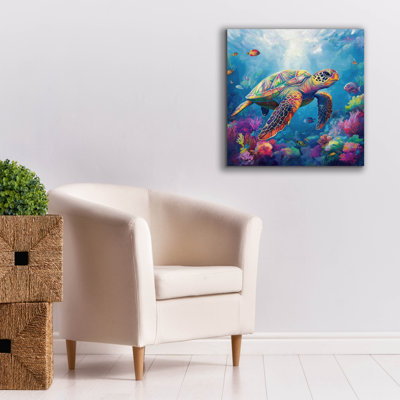 'Turtle In Corals' by Rich Monet Canvas Wall Art