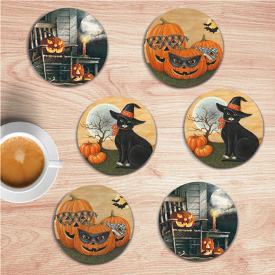 Ensemble de sous-verres ronds en céramique 4 po Night Watchman