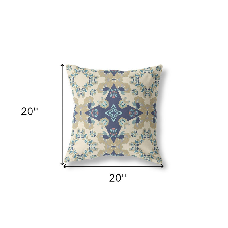 Coussin décoratif 20 po x 20 po Broadcloth Floral, Crème / bleu floral